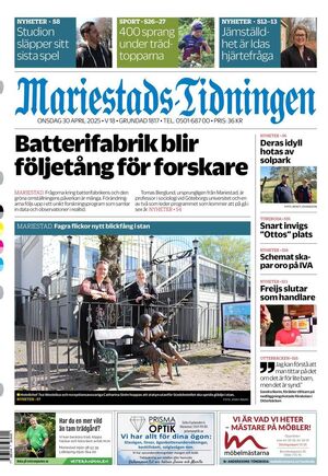 Förstasida Mariestads-Tidningen
