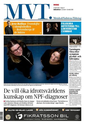 Förstasida Motala & Vadstena tidning
