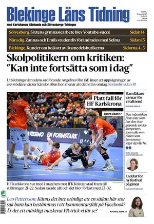 Förstasida Blekinge Läns Tidning
